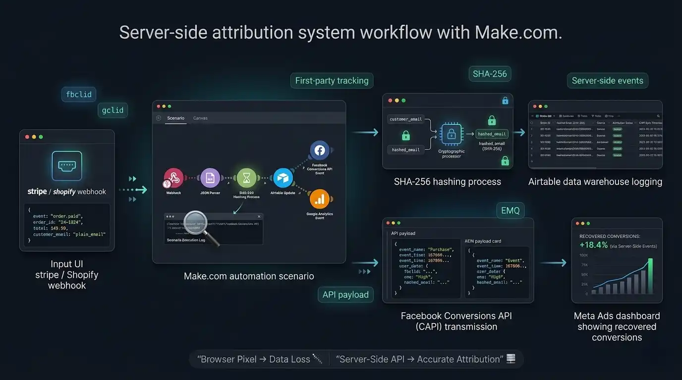Server-side attribution system workflow with Make.com